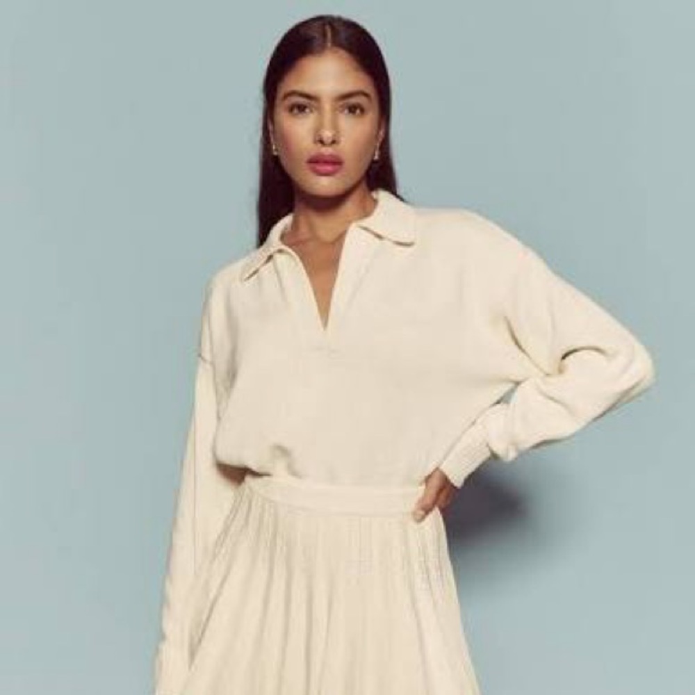 Reformation Francesco Cotton Polo Sweater in Gossamer